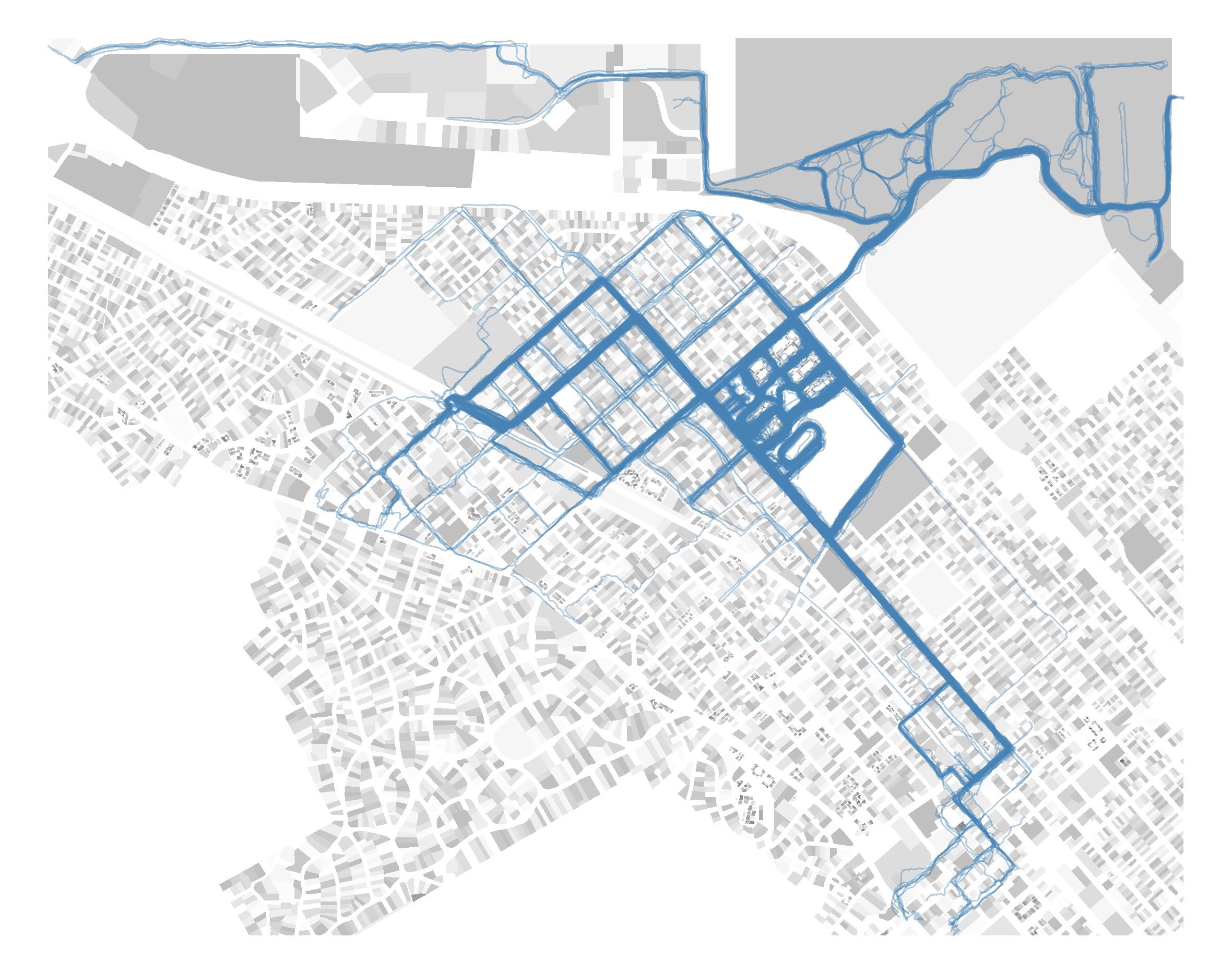 Minimalist view of runs plotted against parcels