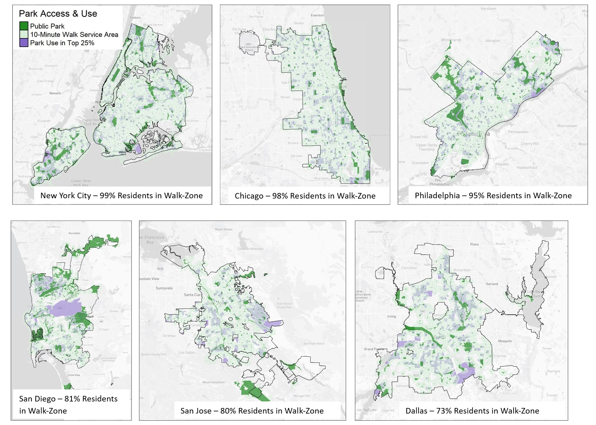 Maps of Top 5 Cities by Spatial Access