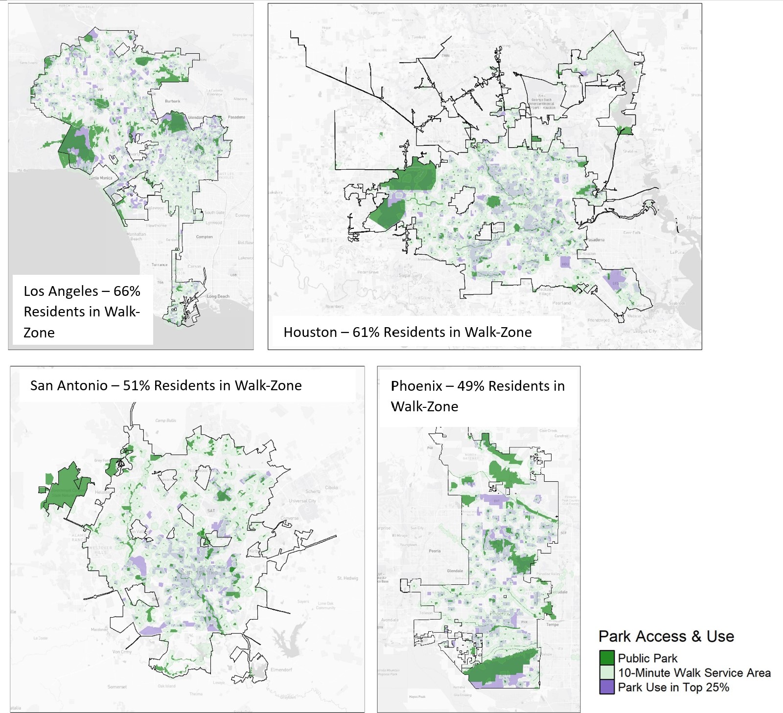 Maps of Bottom 5 Cities by Spatial Access